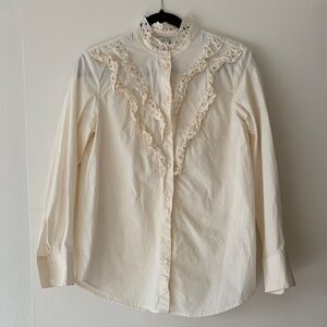 Chic Cream Ruffle Button Down Shirt